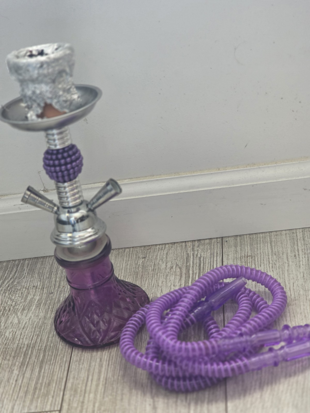 Purple Hookah with Hose and Backwoods Decorative Carrying Bag