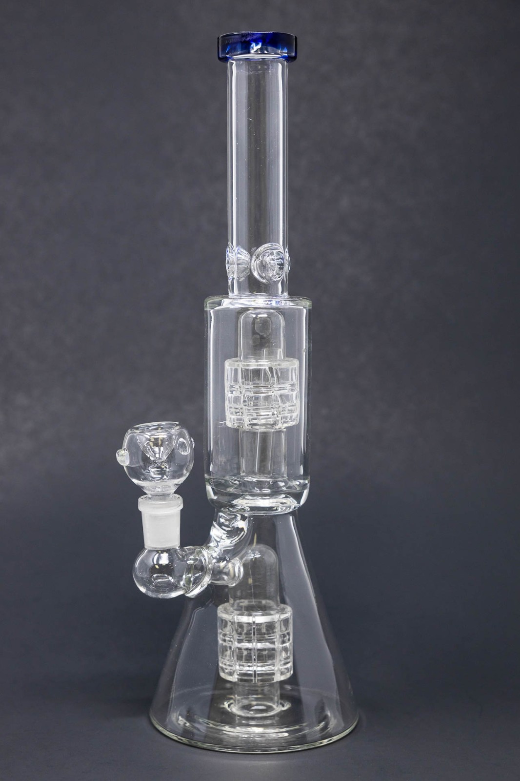 12&Prime; Glass Blue Hookah Water Pipe Tobacco Double Diamond Percolator Bong