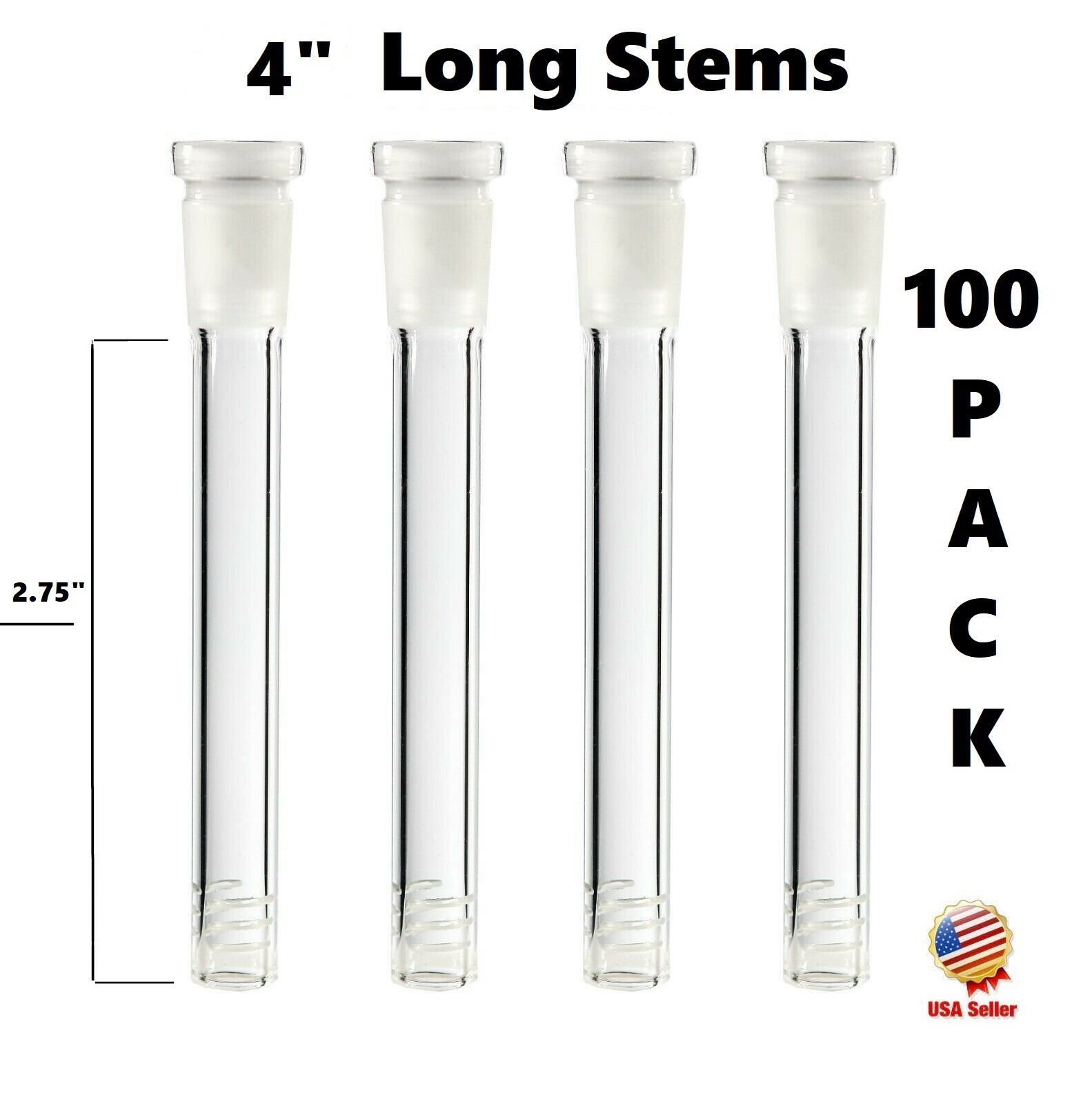 100 Count 2.75&Prime; (Full Length: 4 Inch) Glass Downstems (18mm x14mm)