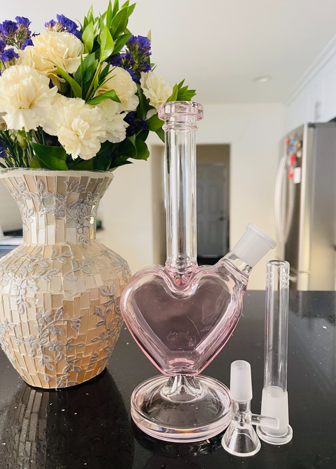 9in Pink Heart 💗 Glass Bong Premium Love Heart Shape Water Hookah 10.5oz
