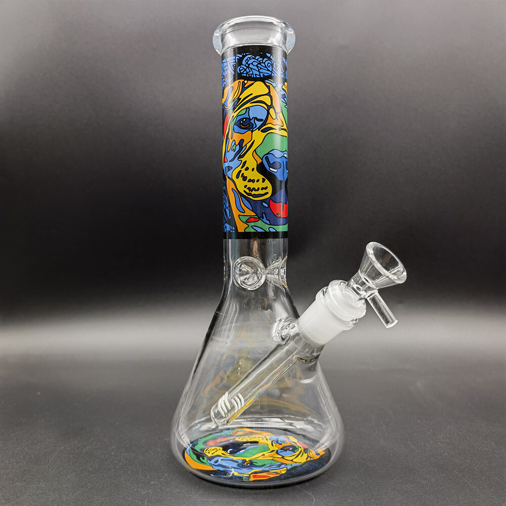 10&Prime; Glass Bong Colorful Graffiti Water Pipe Beaker Shisha Percolator Bong Hookah