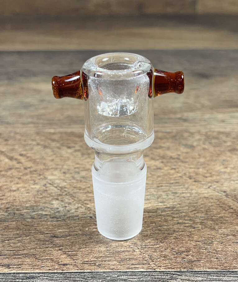 18mm Clear Male Glass Bowl piece built in ashcatcher brown thumb nubs