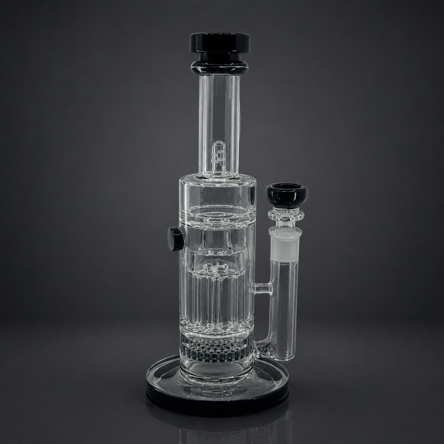 10&Prime; Freezable Percolator Glass Bong Black Straight Tube Smoking Water Pipe 14mm