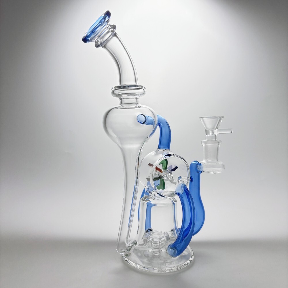 9inch Glass Recycler Bong Windmill Spin Water Pipe Tornado Percolator Bubbler