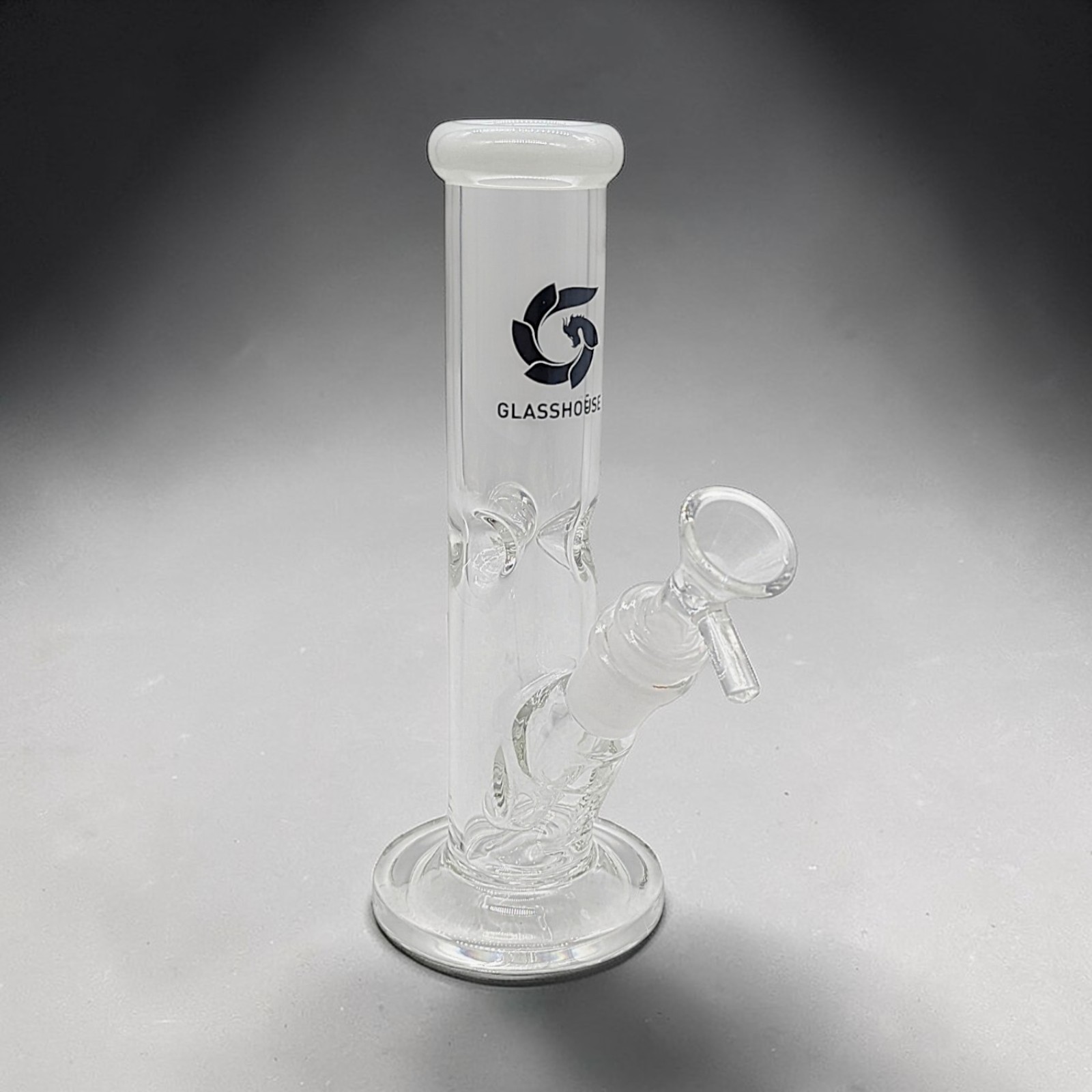 Glass House Mini Straight Waterpipe Bong Pinch Downstem Bowl White Ring