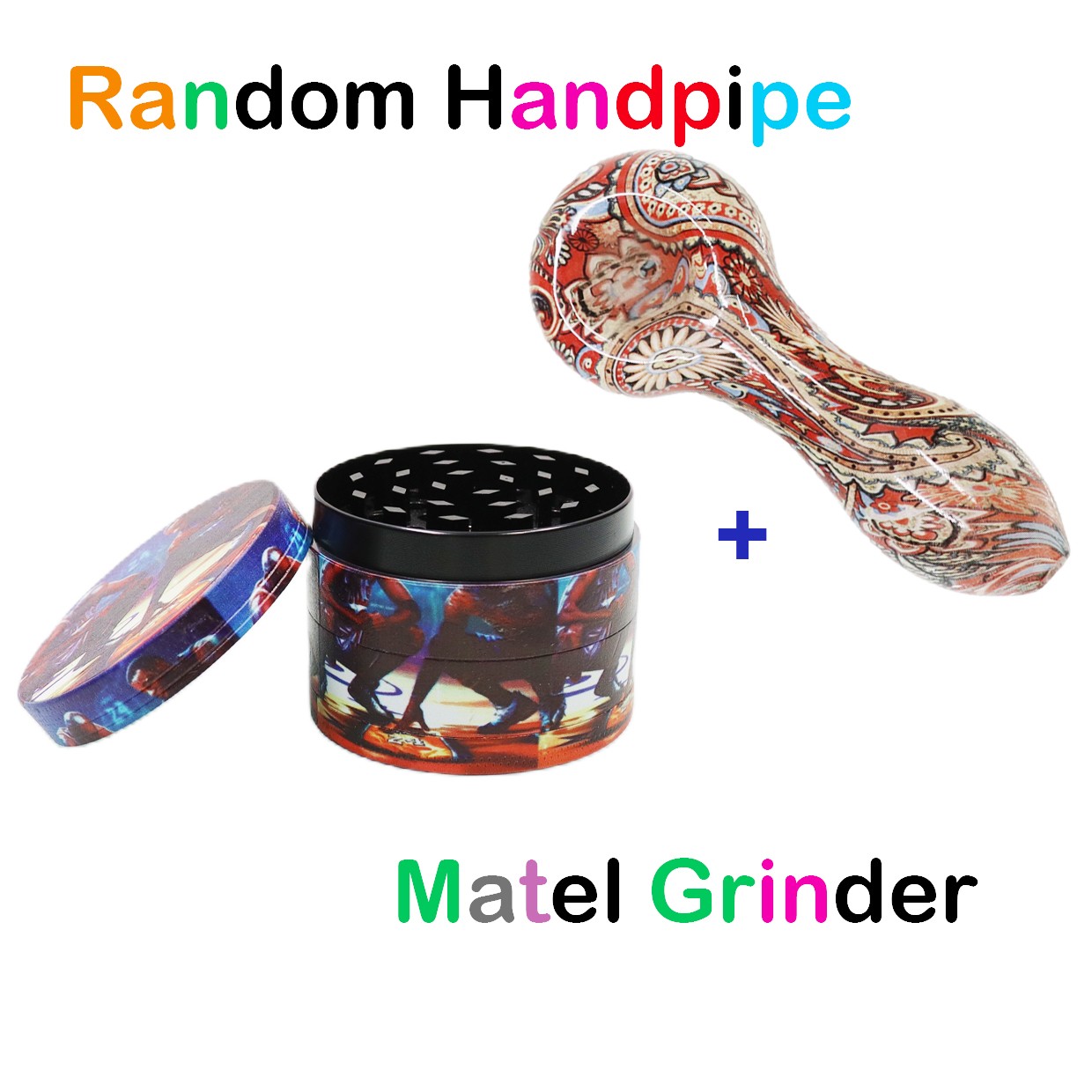 4PCS Herb Tobacco Grinder Spice Herbal Smoke Crusher and 1PC Random Handpipe