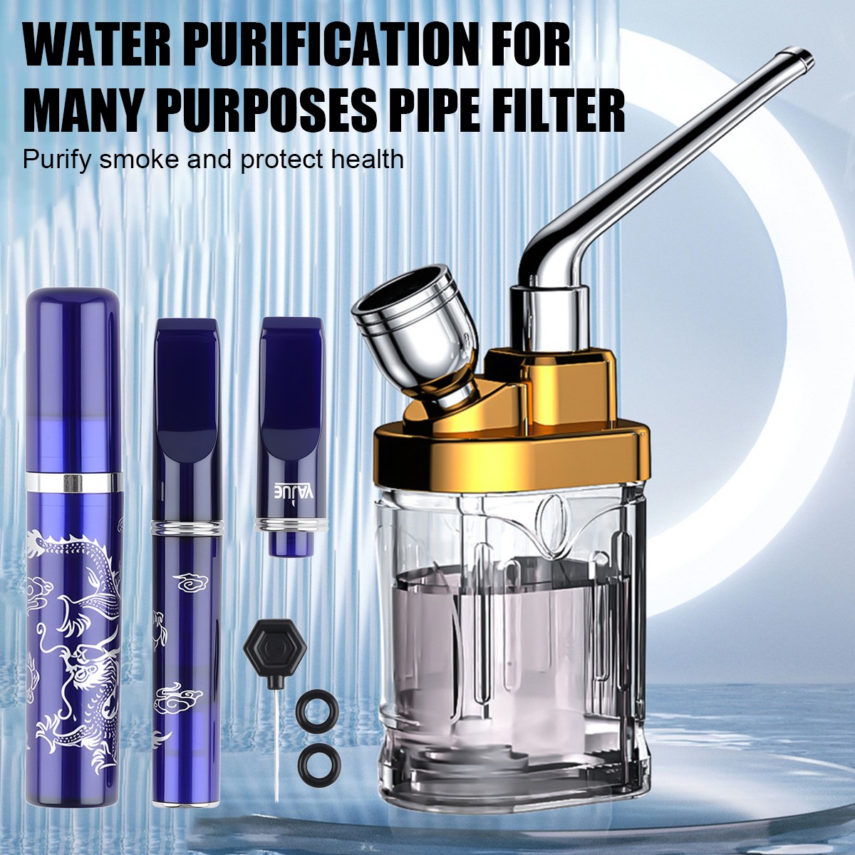 Compact Smoking Hookah w/ Filter Mouthpiece – Tar Removal for Cigarettes Tobacco