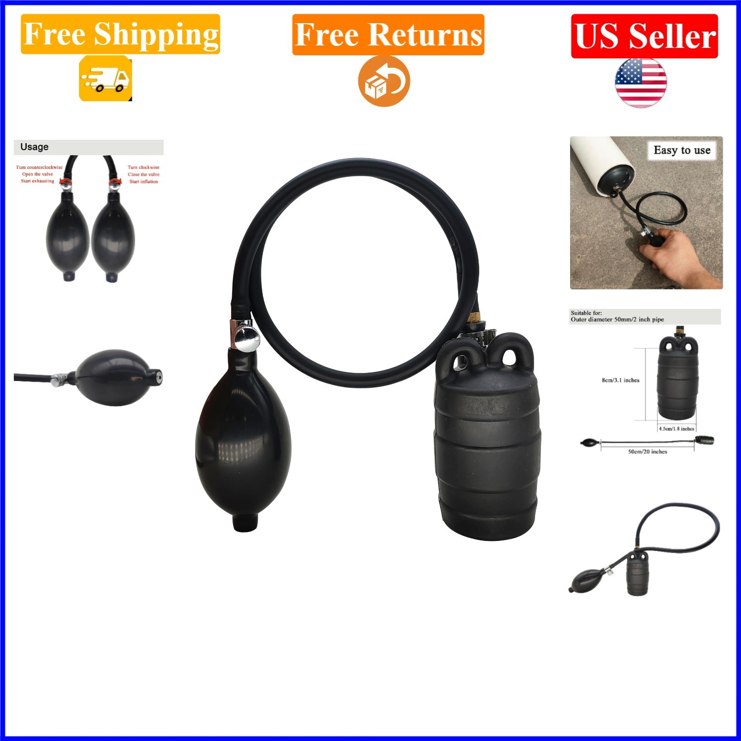 2-Inch Rubber Sewer Plug Inflatable Pipe Balloon for Plumbing