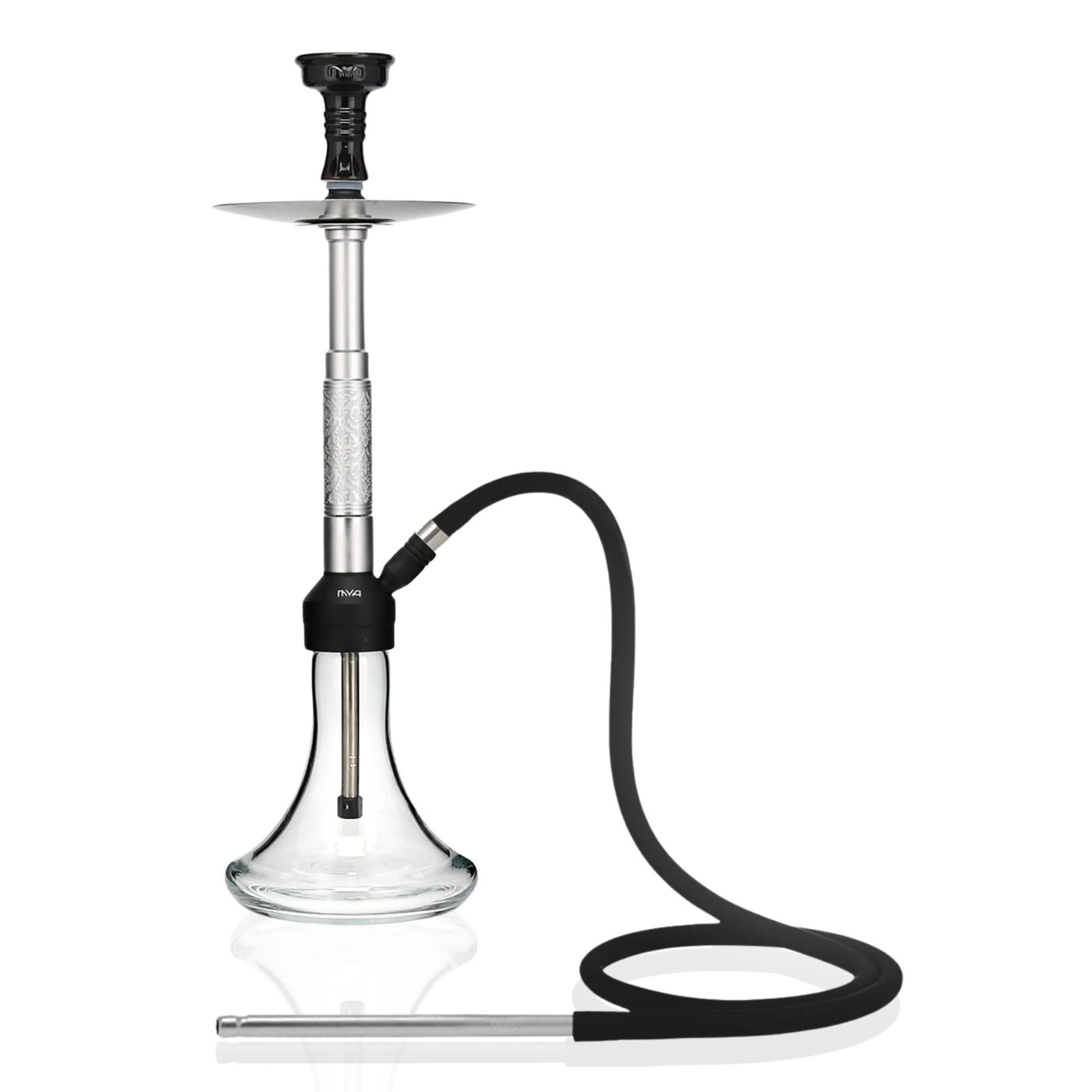 MYA ORO 1A2 Tall Hookah Complete Set 23.5in Glass Base 60in Hose – SILVER