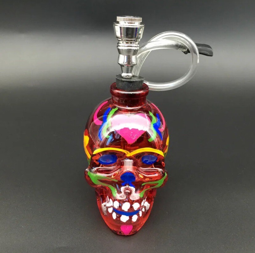 1 X Best glass pipe colourful skull head glass bong shape popular Hookah Shisha