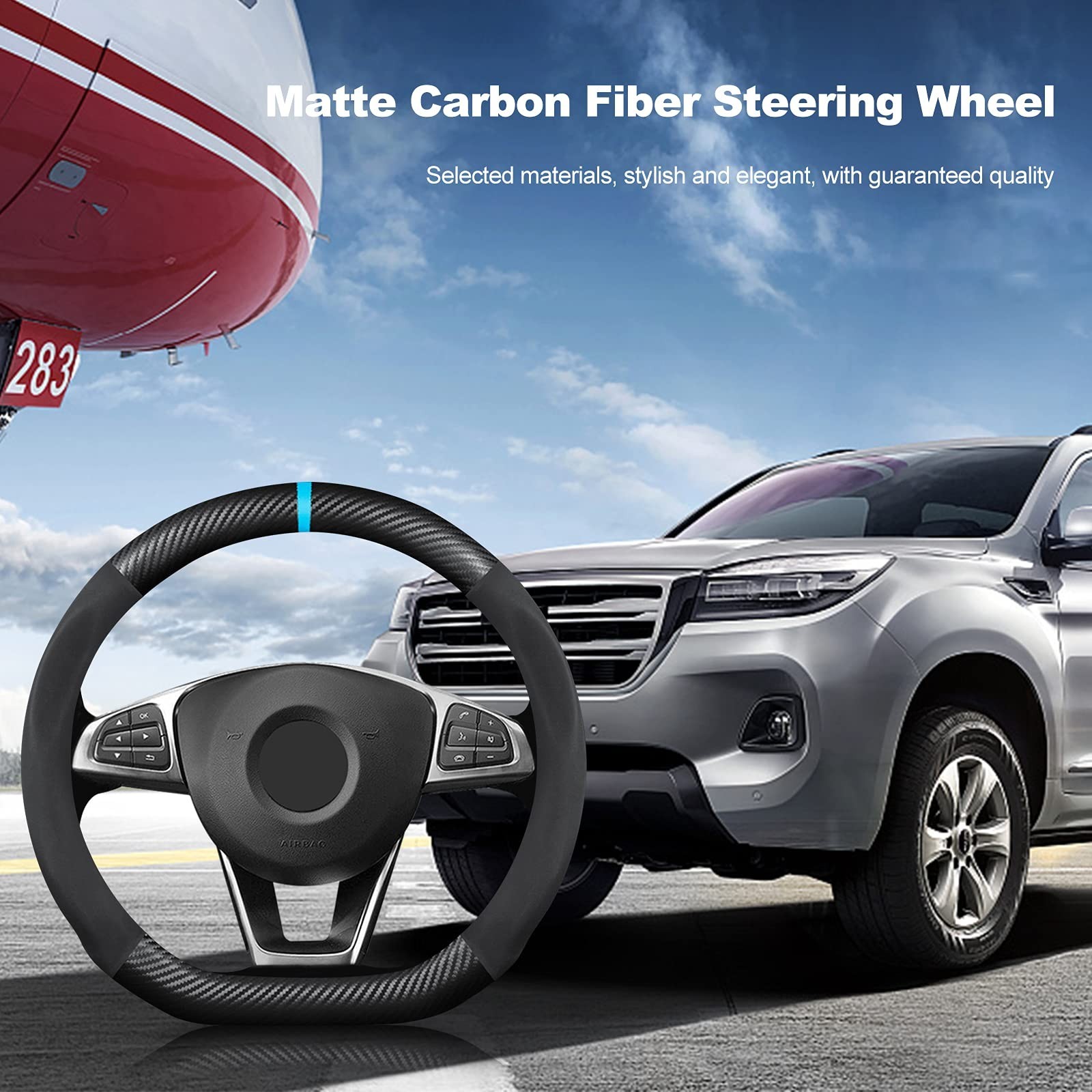 Ergocar D-Shaped Carbon Fiber & Microfiber PU Leather Steering Wheel Cover An…