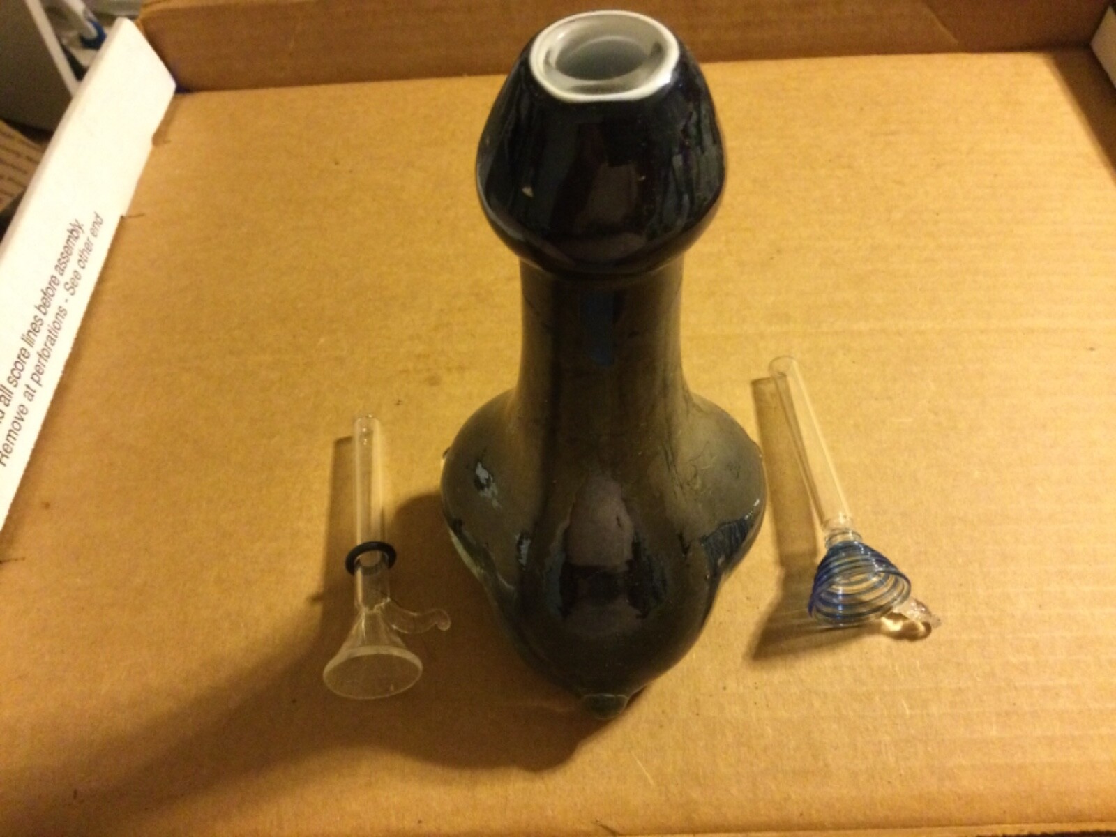 6 1/2” Glass Hookah Water Pipe Bong Round Black Mirror W/2 Bowls