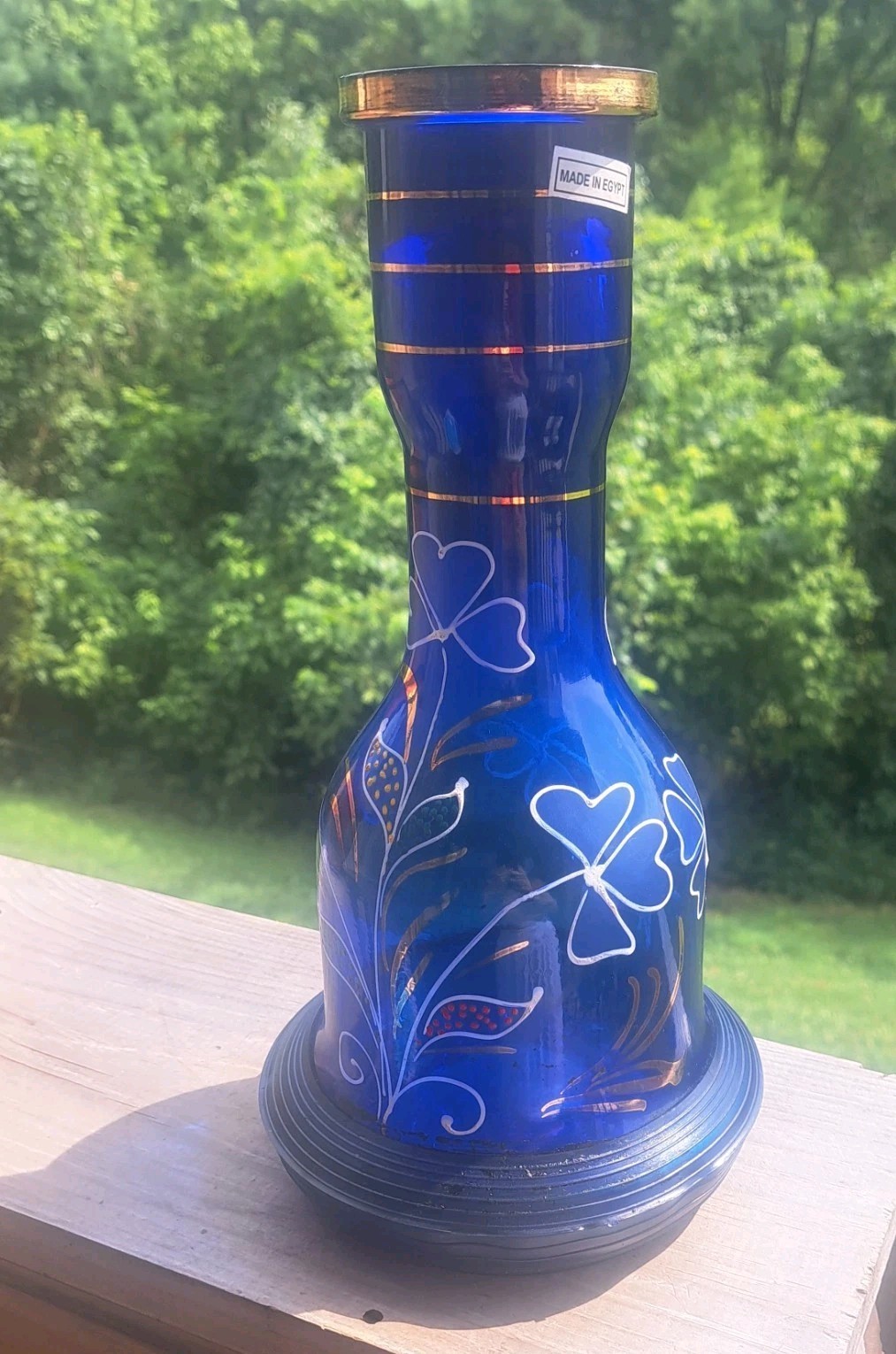 Vintage Egyptian Cobalt Blue Hookah Vase With Elaborate Gold Gilt Design 12 « 