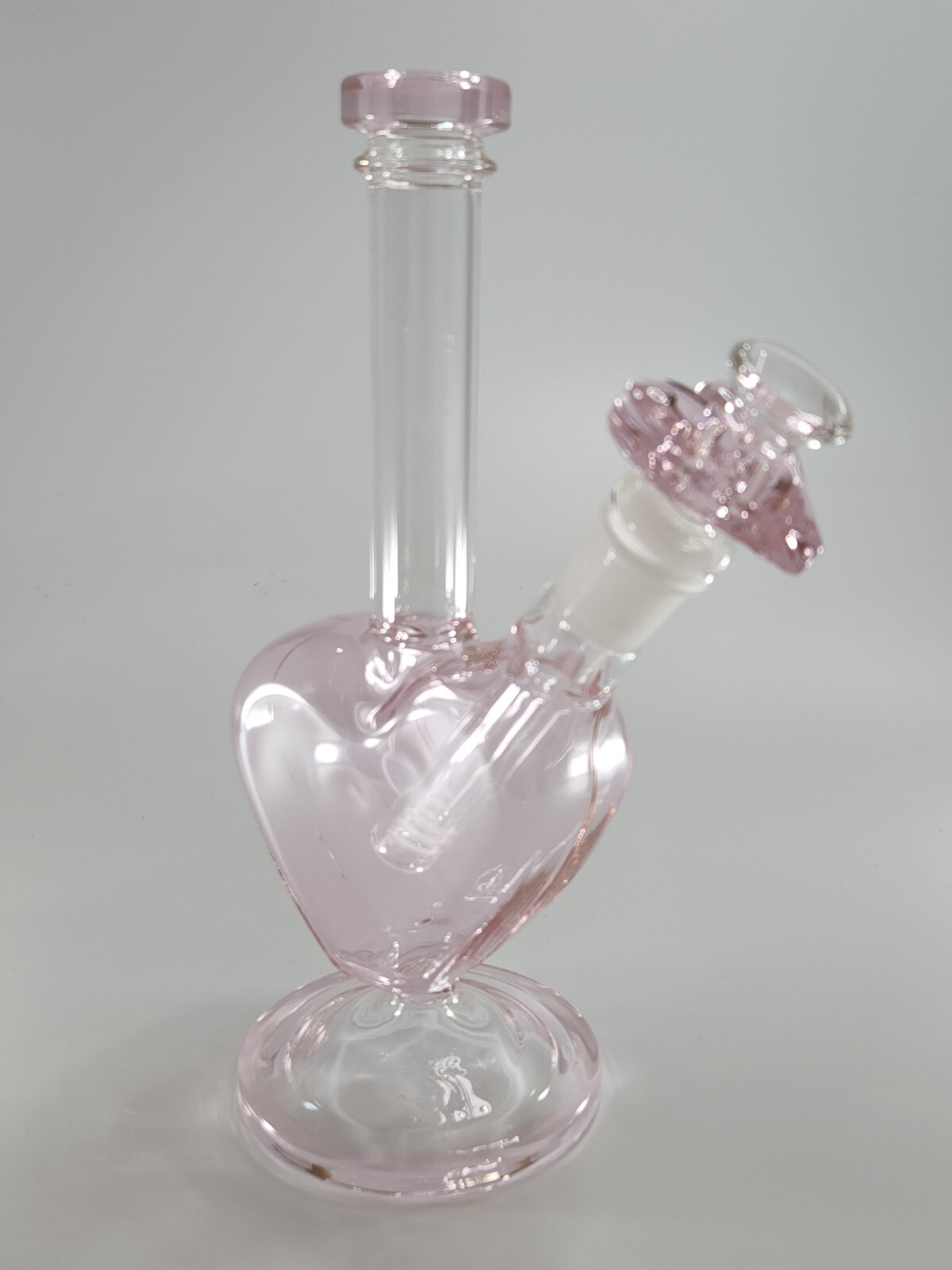 14mm Pink/Clear 9&Prime; Heart Girly Water Pipe & Glass Downstem Bowl Fast Shipping!!