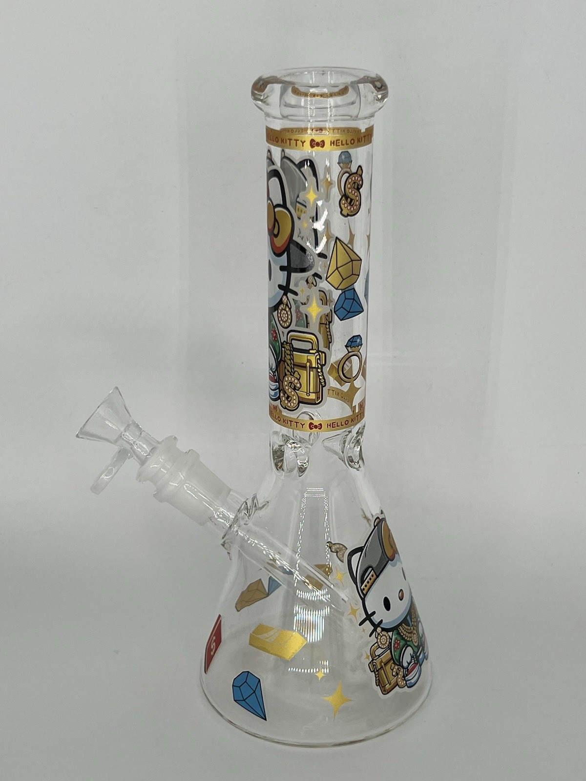 10” BLING “ALL SWAGGED OUT” HELLO KITTY GLOW N DARK BONG 14mm BOWL -2 FREE GIFTS
