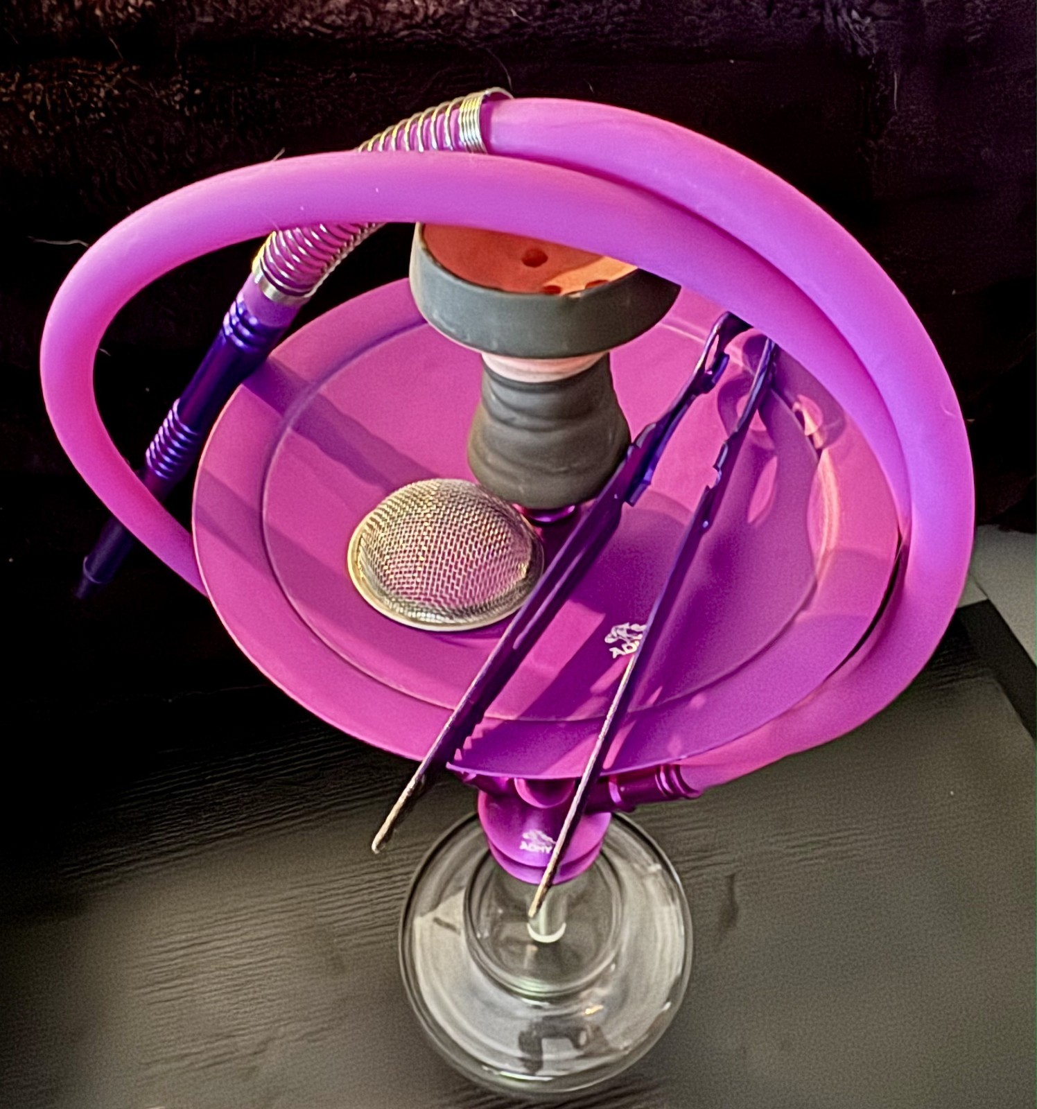 Glass And Purple Hookah With Glass Molasses Catcher And Silicone Hose