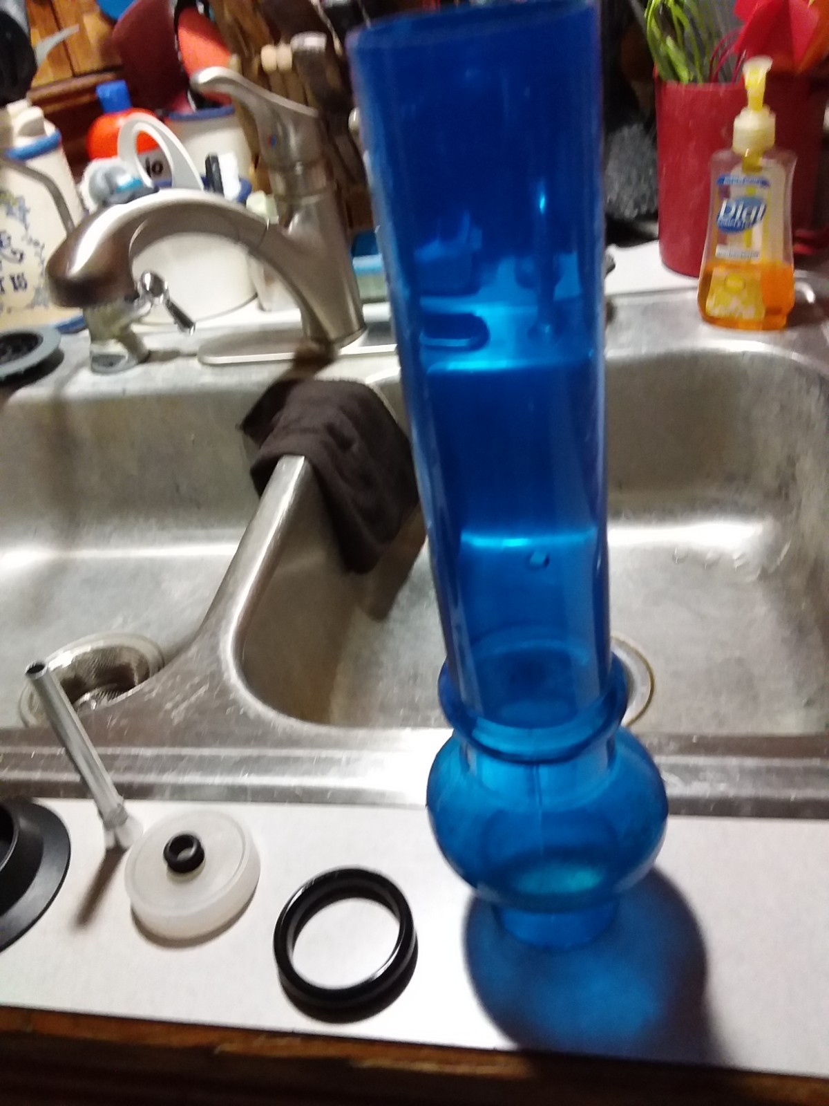 Clear Blue PVC bong Alluminum Screw Off Bowl With Stem Black Cylicone Mouth top!