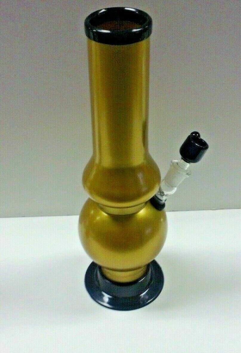 12&Prime; GOLD ACRYLIC BUBBLE BOTTOM HOOKAH WATER PIPE Plastic GLASS ON GLASS BOWL