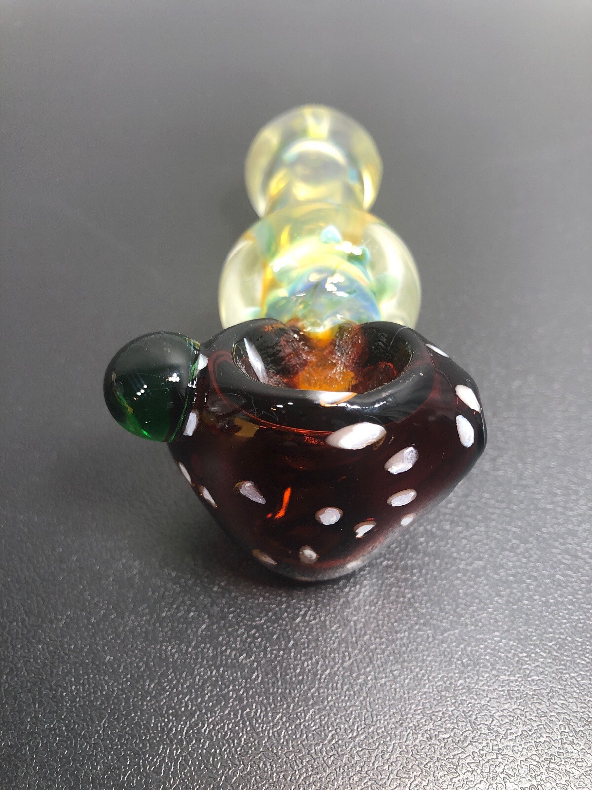 USA TOBACCO 4” SMOKING HAND PIPE BLOWN GLASS STRAWBERRY MARBLE WORK SHERLOCK