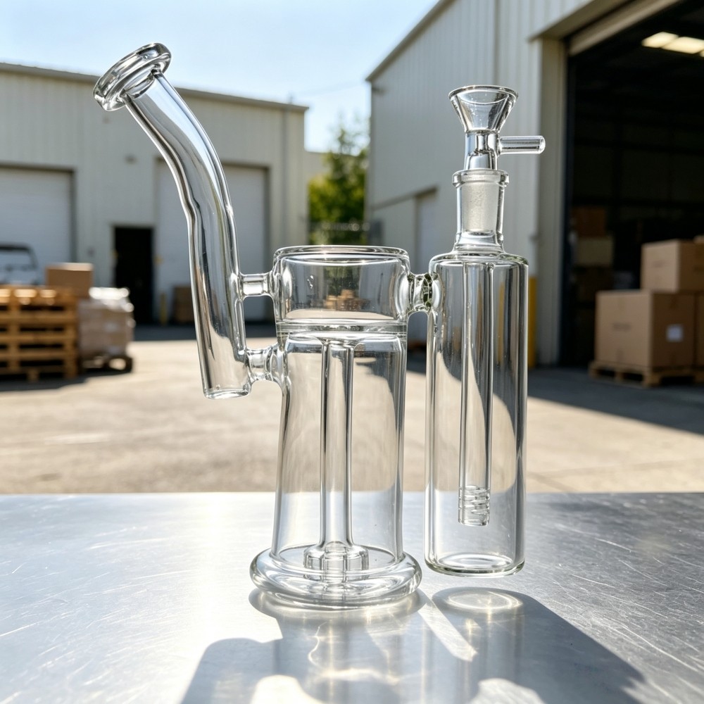 9&Prime; Clear Dual Chamber Glass Recycler Bong Showerhead Perc Water Pipe w/Bowl USA