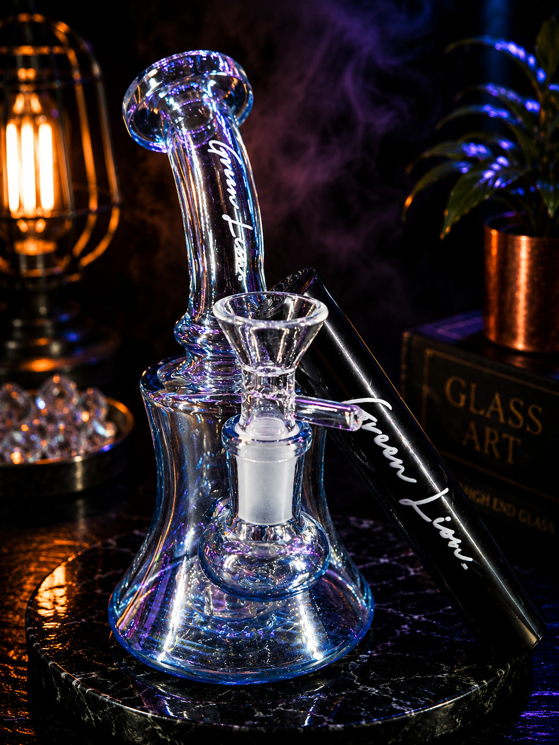 6&Prime; Iridescent Metallic Glass Water Pipe Bong Hookah Tobacco w/ Smell Proof Tube