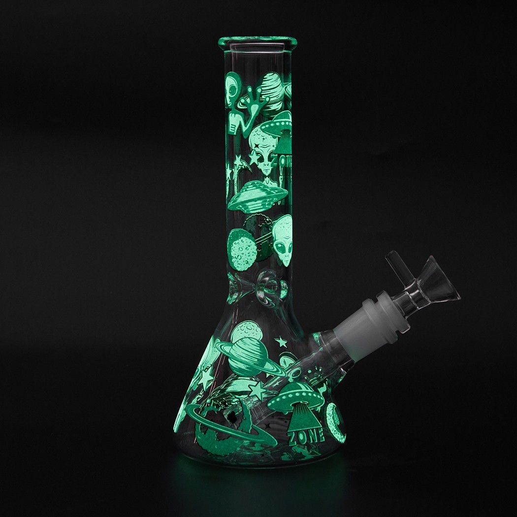 7.8&Prime; Aliens Fluorescent Glass Bong Water Pipe Smoking Ash Catcher Beaker 14MM