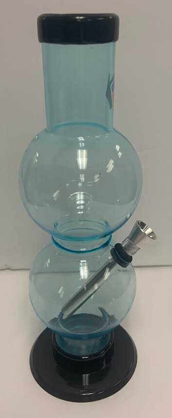 9&Prime; ACRYLIC PLASTIC DOUBLE BUBBLE WATER PIPE BONG THUMB CARB SKY BLUE 1.5&Prime;M