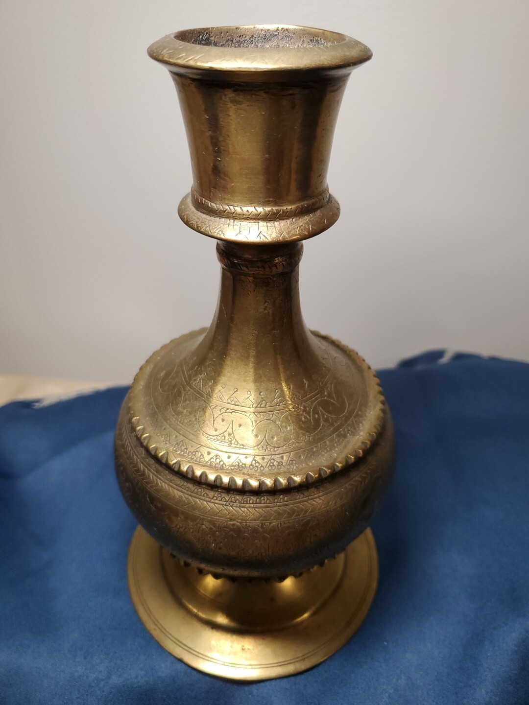 Antique Islamic Brass Hookah Base 18th Century Mughal Style Etched Carved Vase
