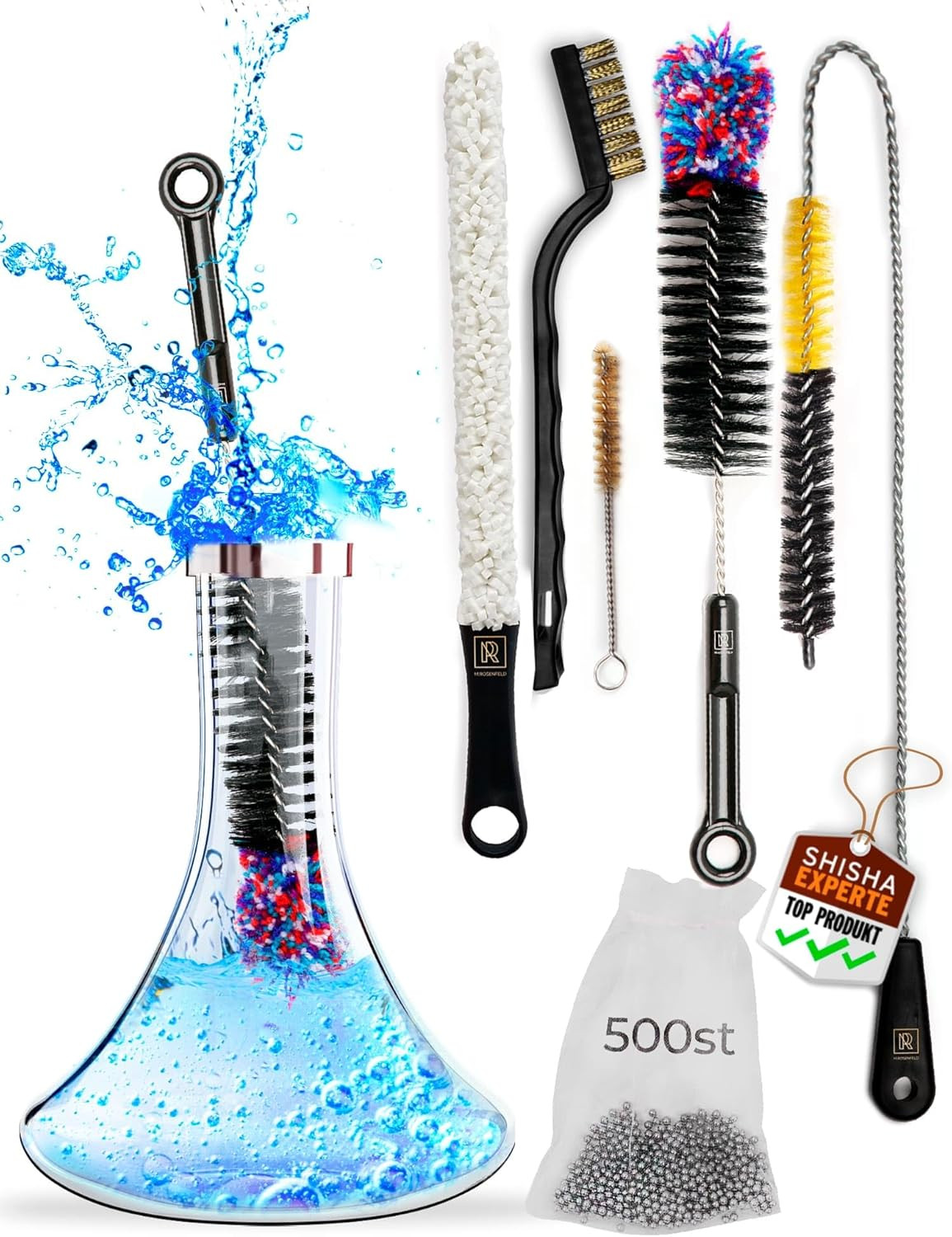 Hookah Cleaning Kit – 5 Brushes & 500 Stainless Steel Cleaning Beads – Premium H